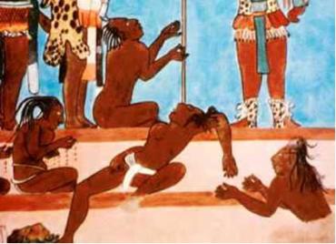 Pintura do mural de Bonampak mostrando os banhos públicos realizados entre os maias
